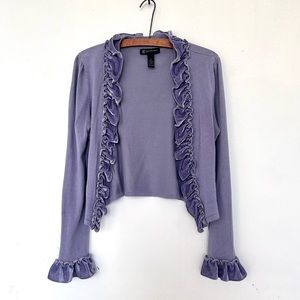 90s Y2K INC Velvet trim ruffled open cardigan